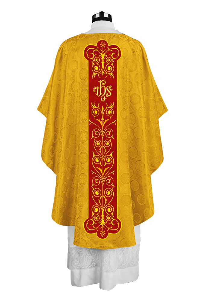 Liturgical Priest Chasuble with Vintage-Style Embroidered Orphrey