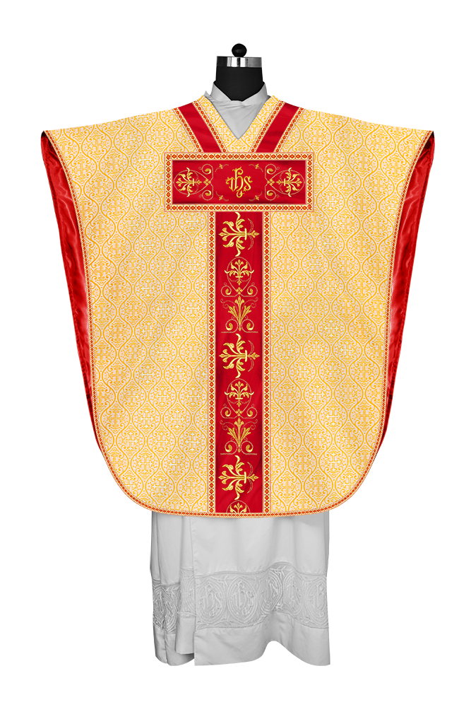 Borromean chasuble vestment with spiritual motifs and trims
