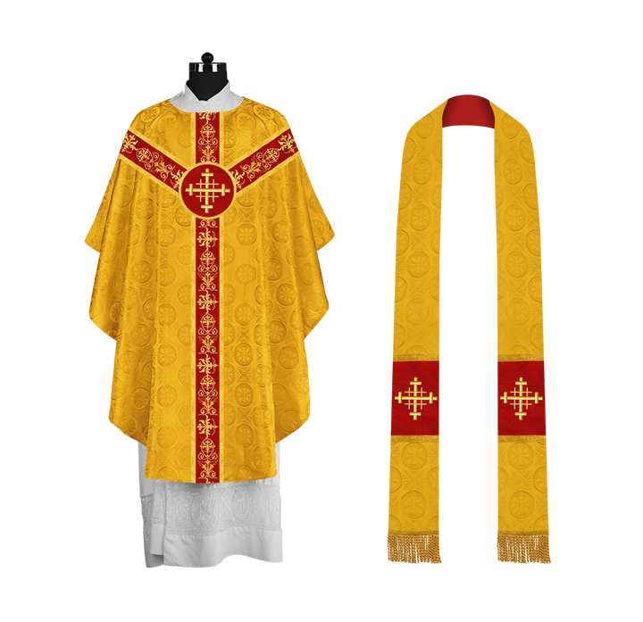 Ornate Priest Chasuble Vestment with Liturgical Embroidered Trims
