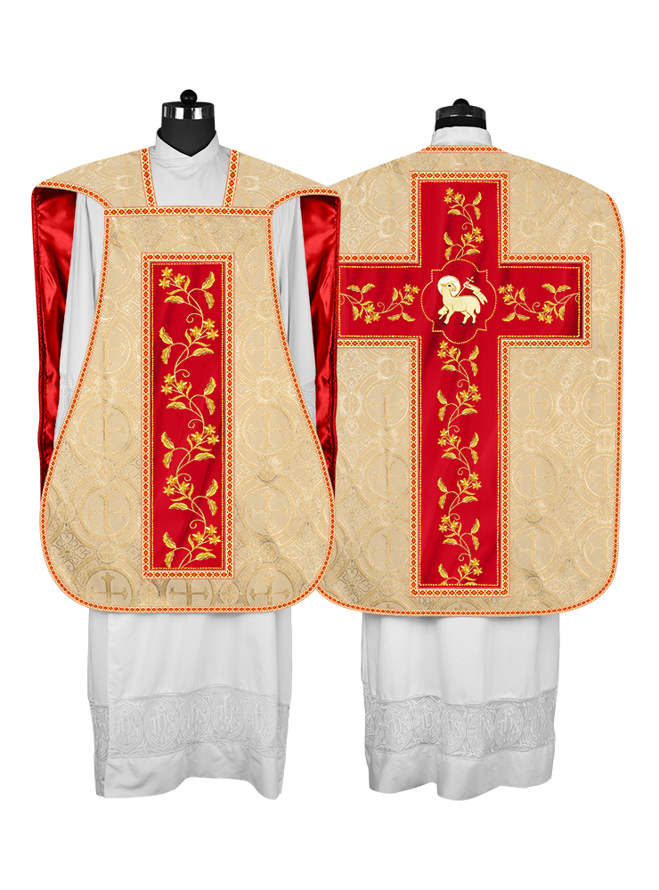 Roman Chasuble vestment with Floral Design and Trims