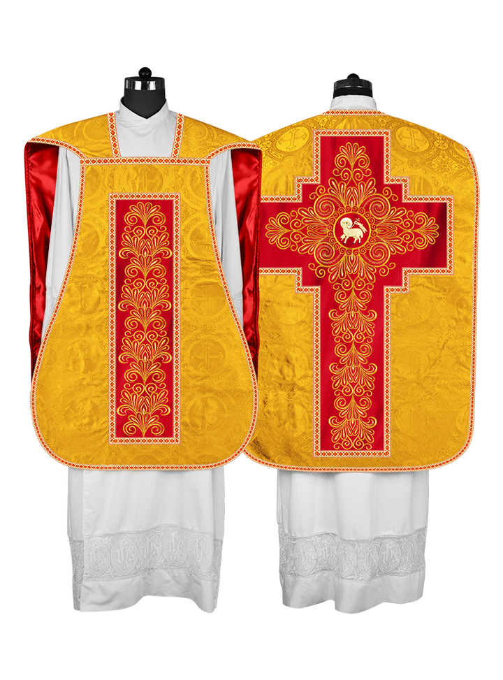 Roman Chasuble Vestment Enriched with Colored Braids and Trims