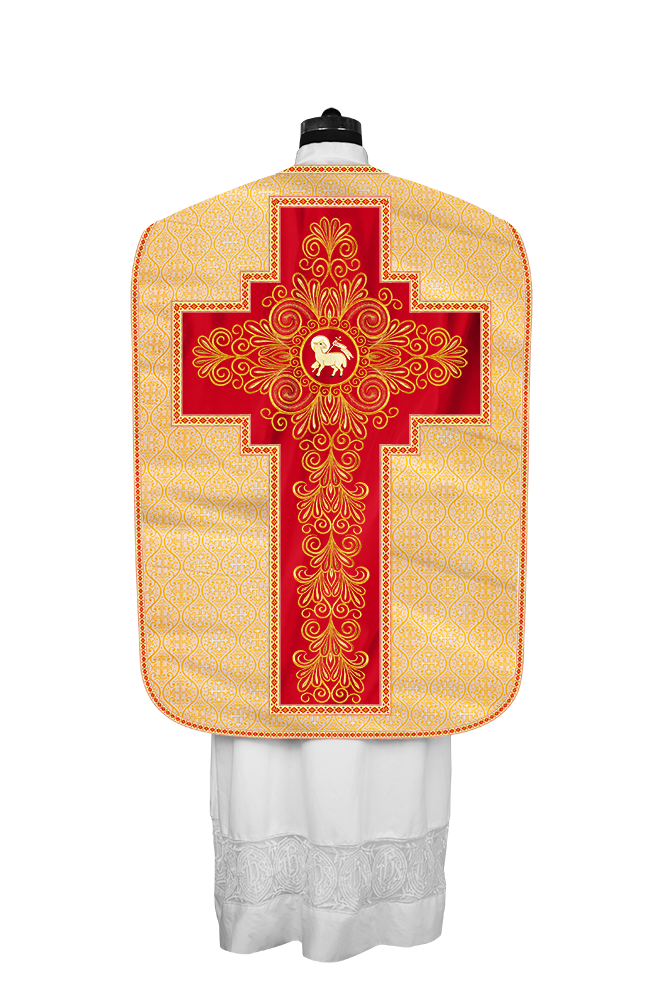 Roman Chasuble Vestment Enriched with Colored Braids and Trims