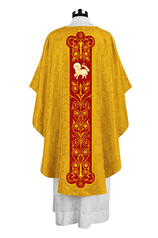Liturgical Priest Chasuble with Vintage-Style Embroidered Orphrey