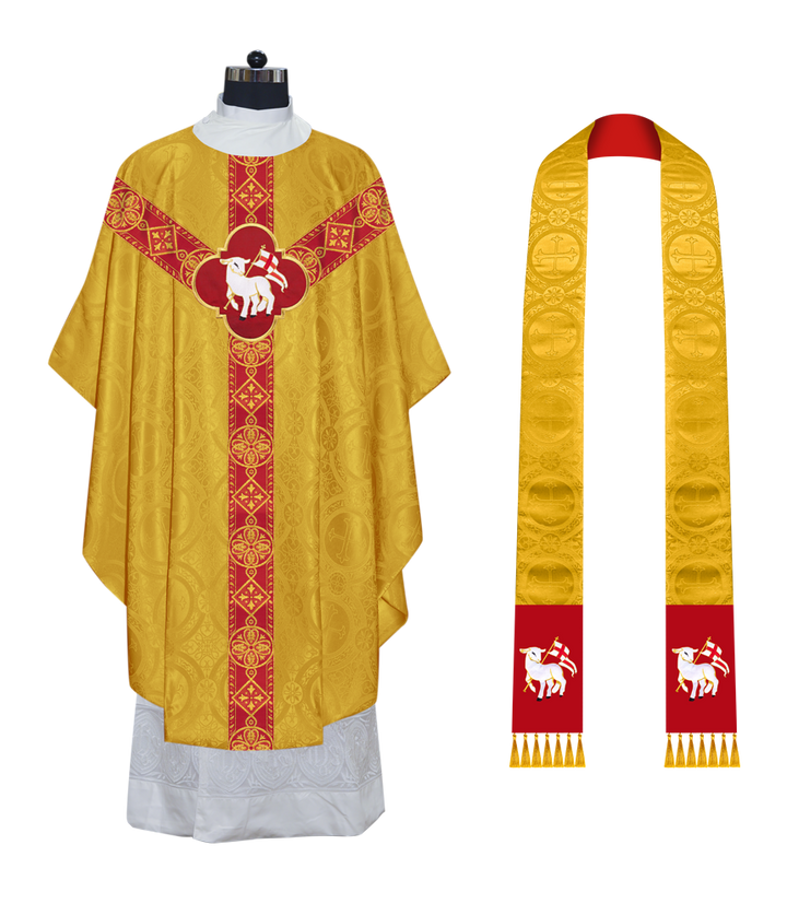 Liturgical Gothic Chasuble Vestment with Y Type Braided Orphrey