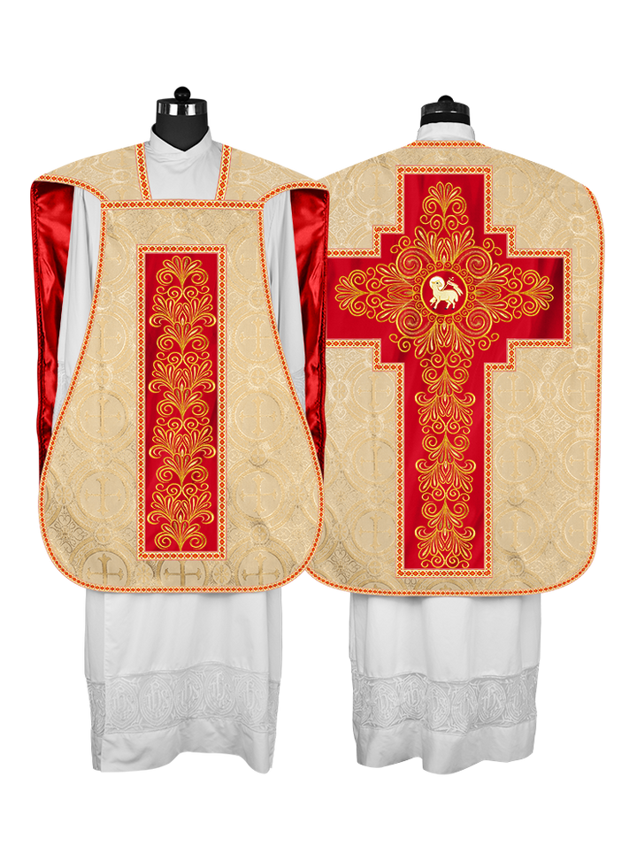Roman Chasuble Vestment Enriched with Colored Braids and Trims