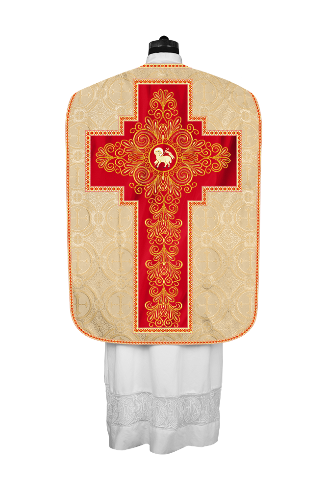 Roman Chasuble Vestment Enriched with Colored Braids and Trims