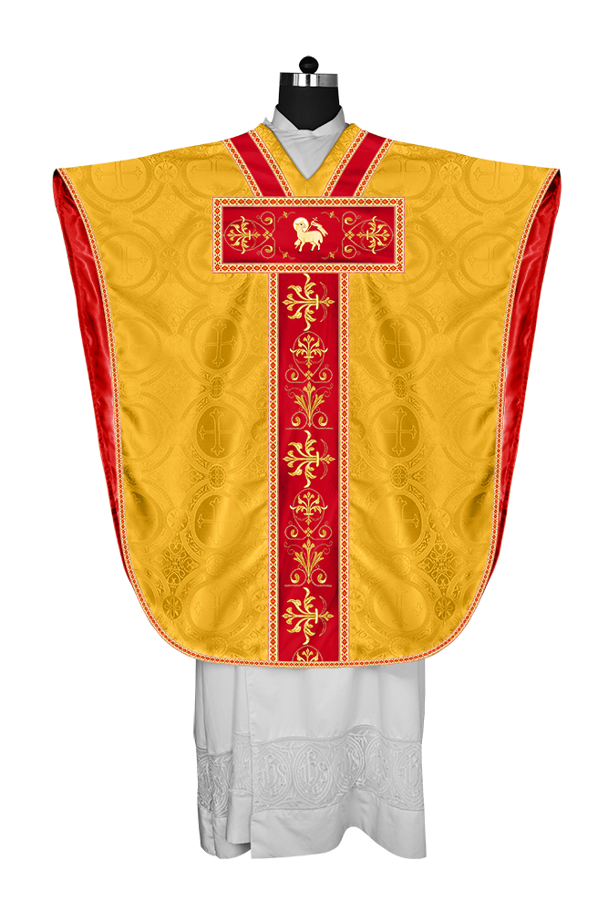 Borromean chasuble vestment with spiritual motifs and trims