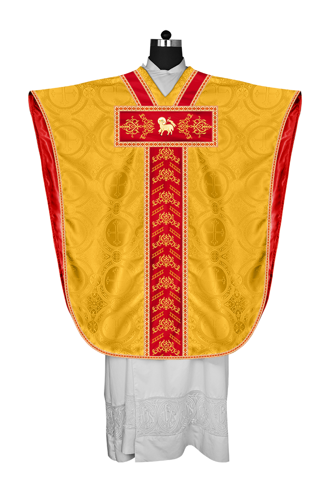 Borromean chasuble vestment adorned with colour braids and trims