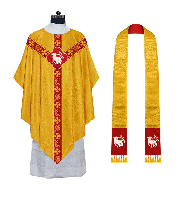 Pugin Gothic Chasuble with Designer Orphrey - Elegant Catholic Vestment