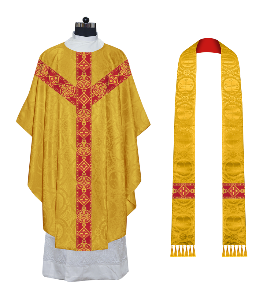 Liturgical Gothic Chasuble Vestment with Y Type Braided Orphrey