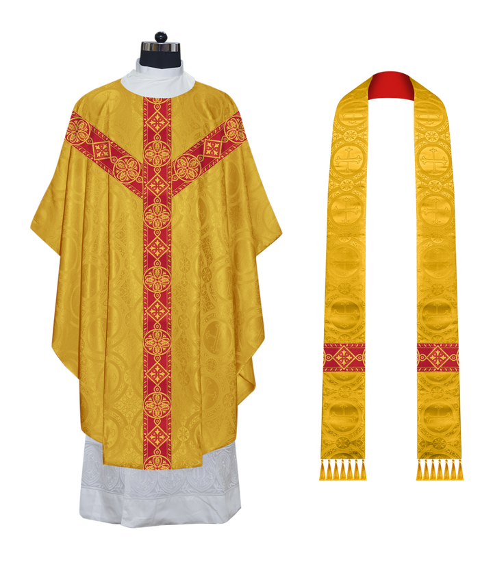 Liturgical Gothic Chasuble Vestment with Y Type Braided Orphrey