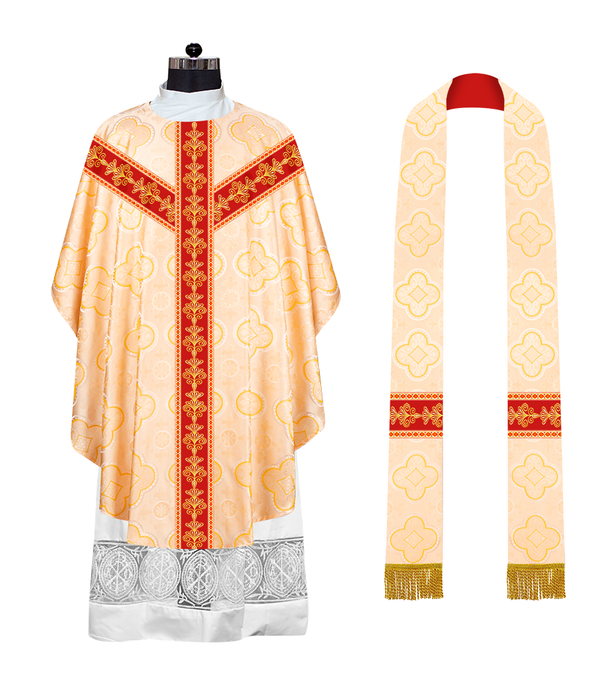 GOTHIC CHASUBLE VESTMENTS WITH LITURGICAL MOTIFS AND TRIMS