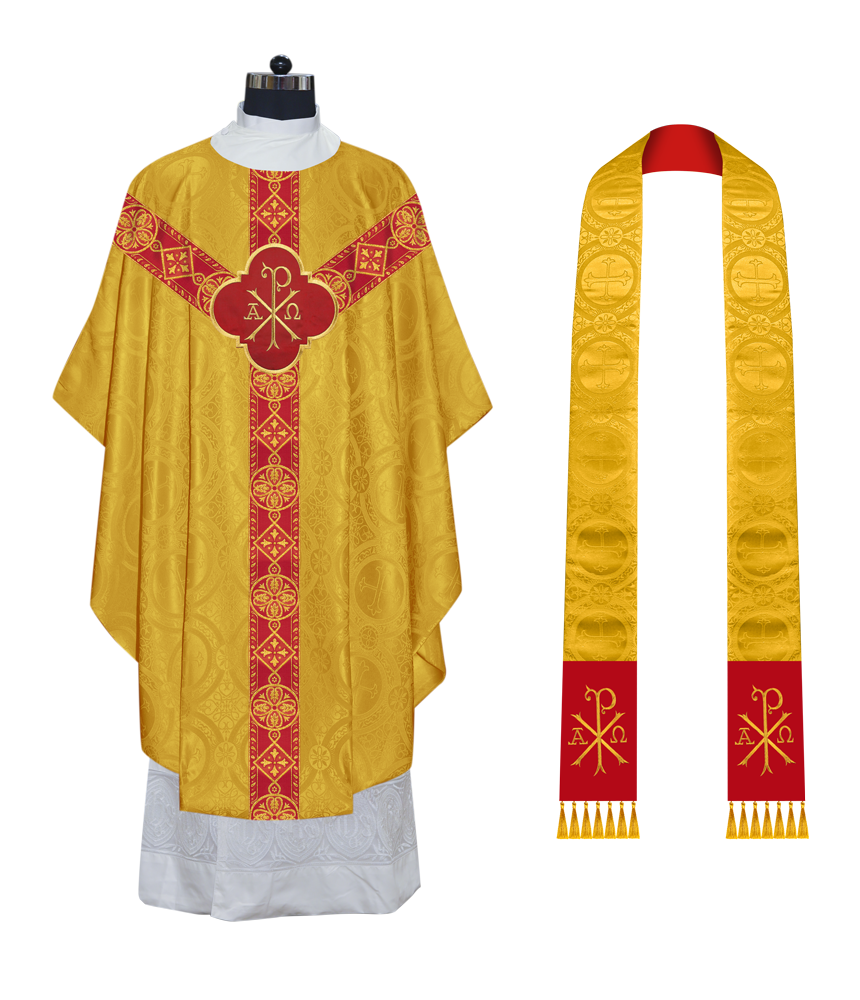 Liturgical Gothic Chasuble Vestment with Y Type Braided Orphrey