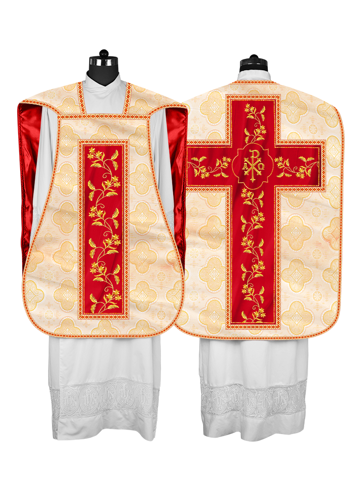 Roman Chasuble vestment with Floral Design and Trims