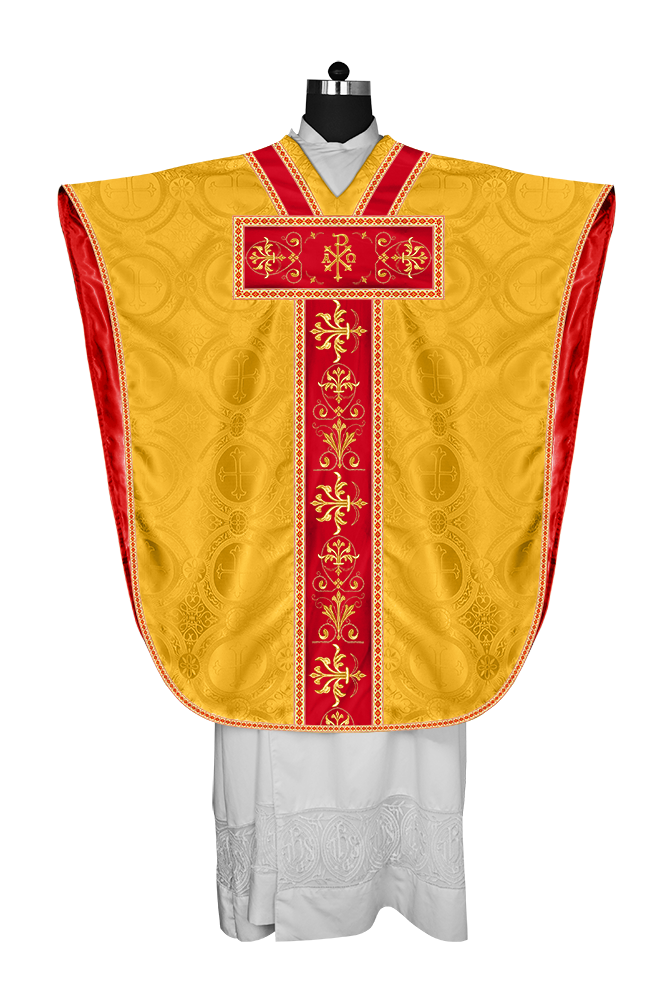 Borromean chasuble vestment with spiritual motifs and trims