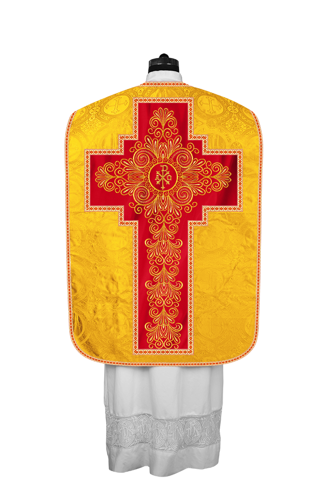 Roman Chasuble Vestment Enriched with Colored Braids and Trims