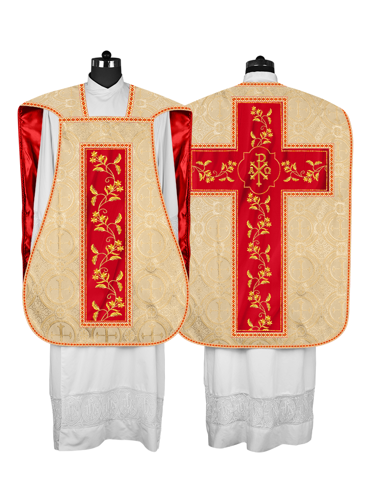 Roman Chasuble vestment with Floral Design and Trims