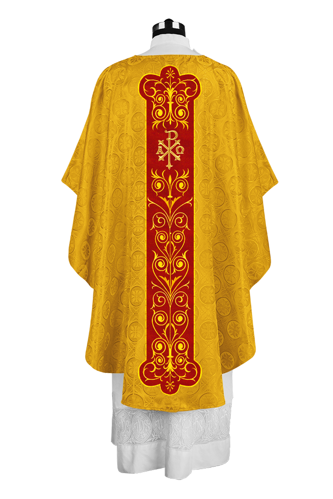 Liturgical Priest Chasuble with Vintage-Style Embroidered Orphrey