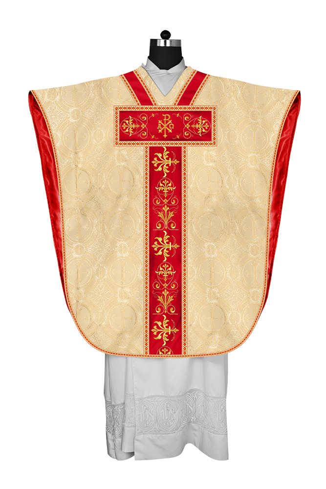Borromean chasuble vestment with spiritual motifs and trims