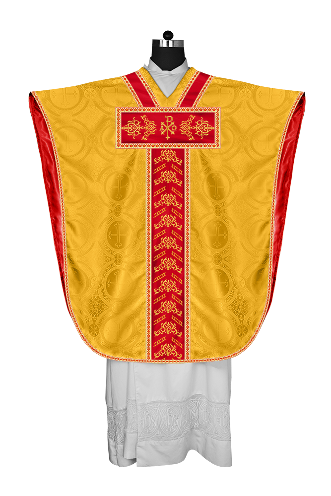 Borromean chasuble vestment adorned with colour braids and trims