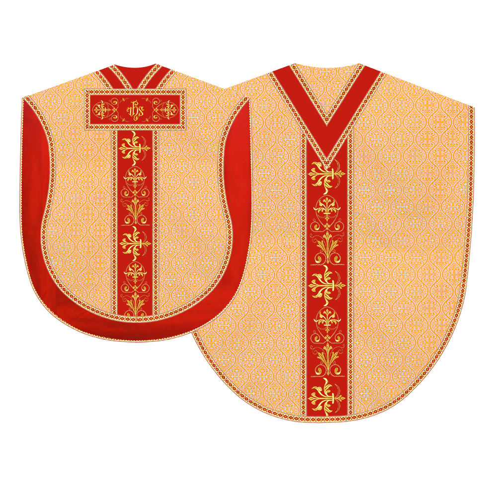 Borromean chasuble vestment with spiritual motifs and trims