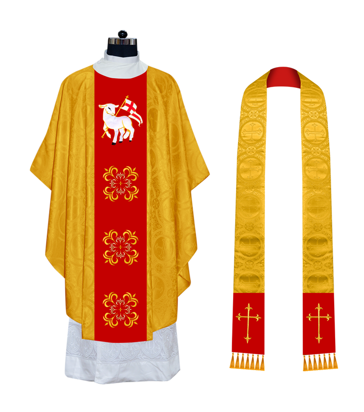 GOTHIC CHASUBLE VESTMENT EMBELLISHED WITH LITURGICAL MOTIFS