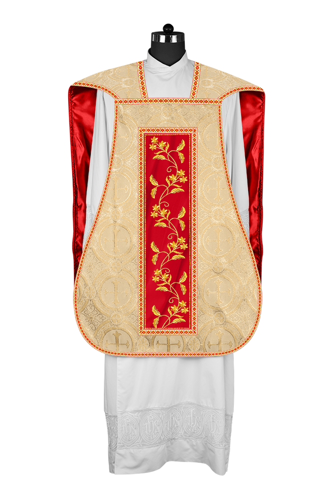 Roman Chasuble vestment with Floral Design and Trims
