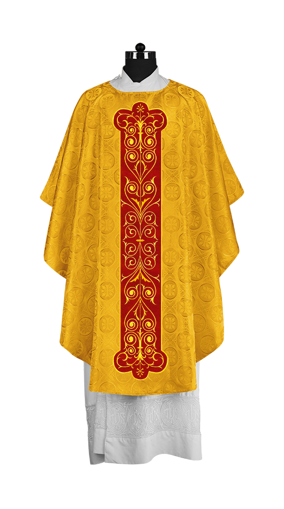 Liturgical Priest Chasuble with Vintage-Style Embroidered Orphrey