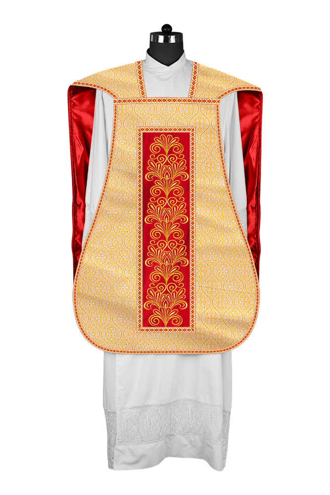 Roman Chasuble Vestment Enriched with Colored Braids and Trims