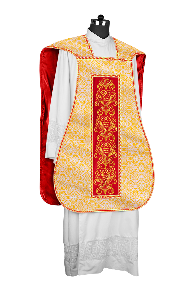 Roman Chasuble Vestment Enriched with Colored Braids and Trims