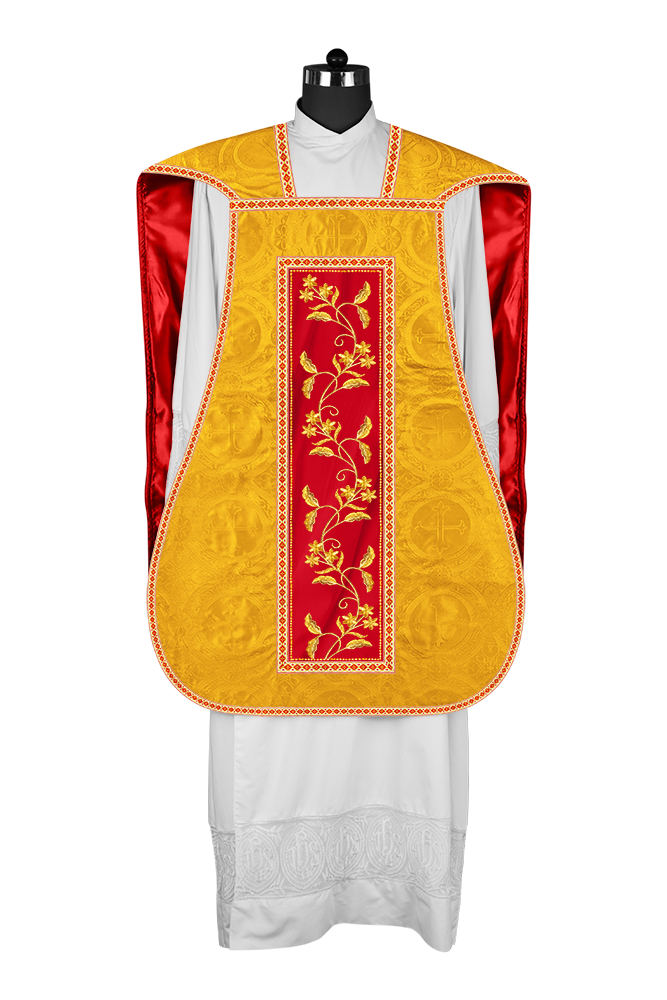 Roman Chasuble vestment with Floral Design and Trims
