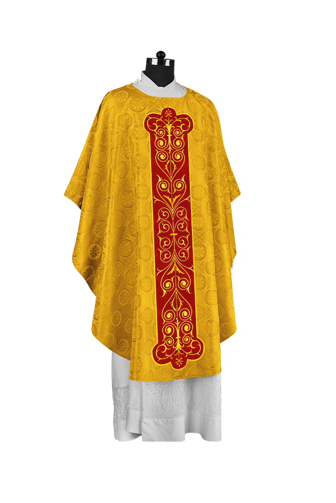 Liturgical Priest Chasuble with Vintage-Style Embroidered Orphrey