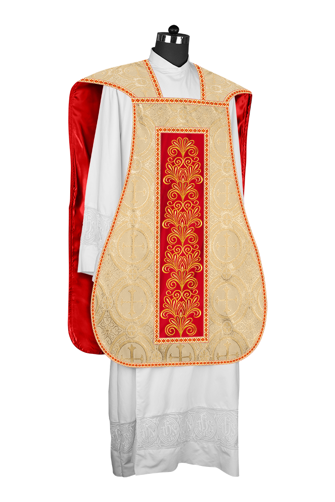 Roman Chasuble Vestment Enriched with Colored Braids and Trims