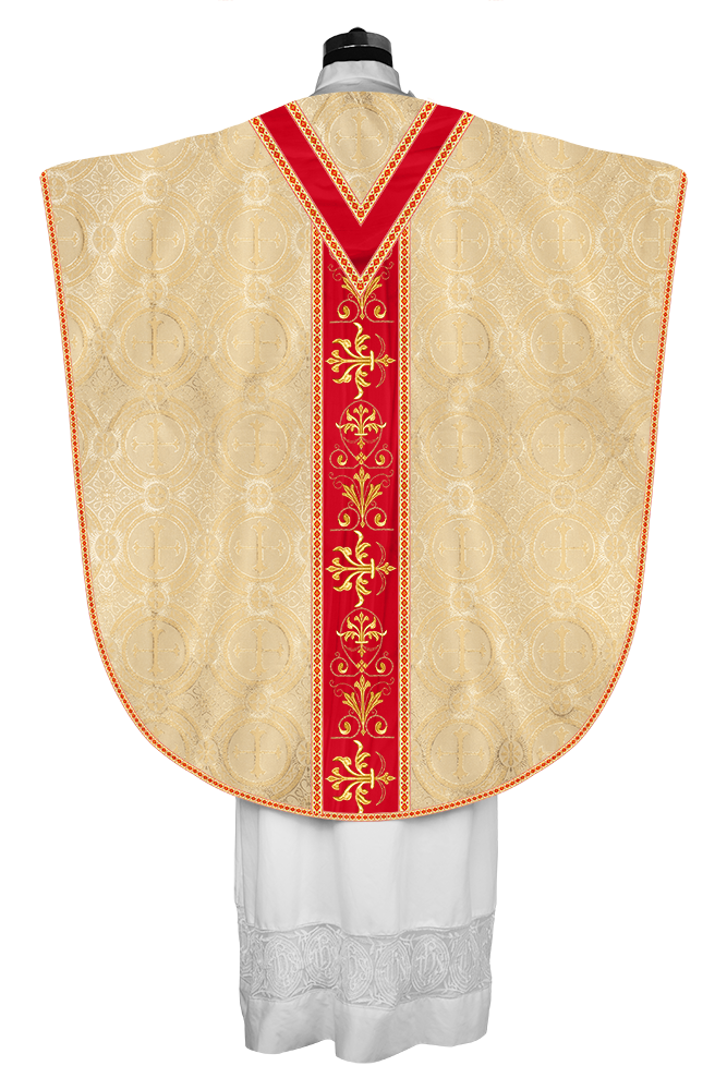 Borromean chasuble vestment with spiritual motifs and trims