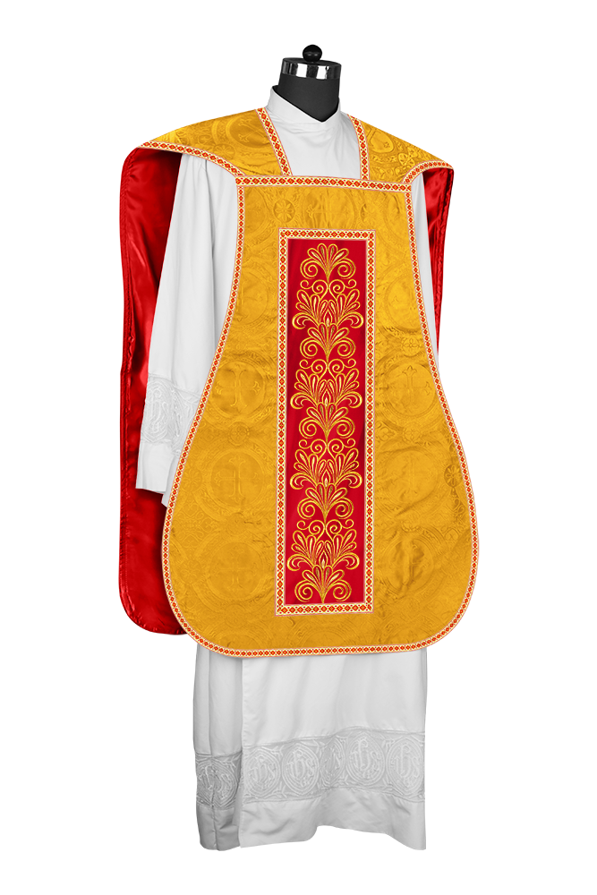 Roman Chasuble Vestment Enriched with Colored Braids and Trims