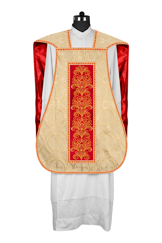Roman Chasuble Vestment Enriched with Colored Braids and Trims
