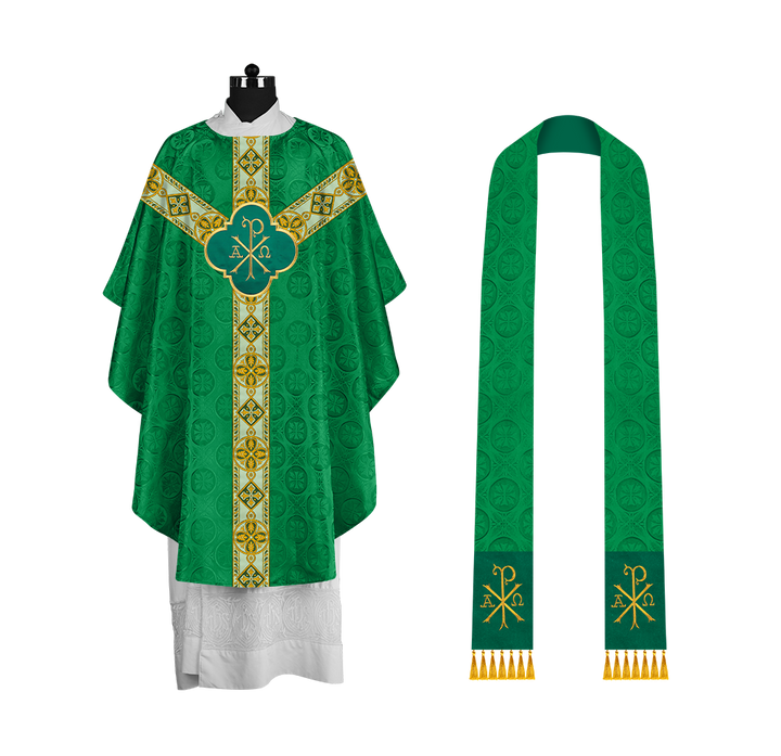 Traditional Liturgical Chasuble Adorned with Braided Orphrey