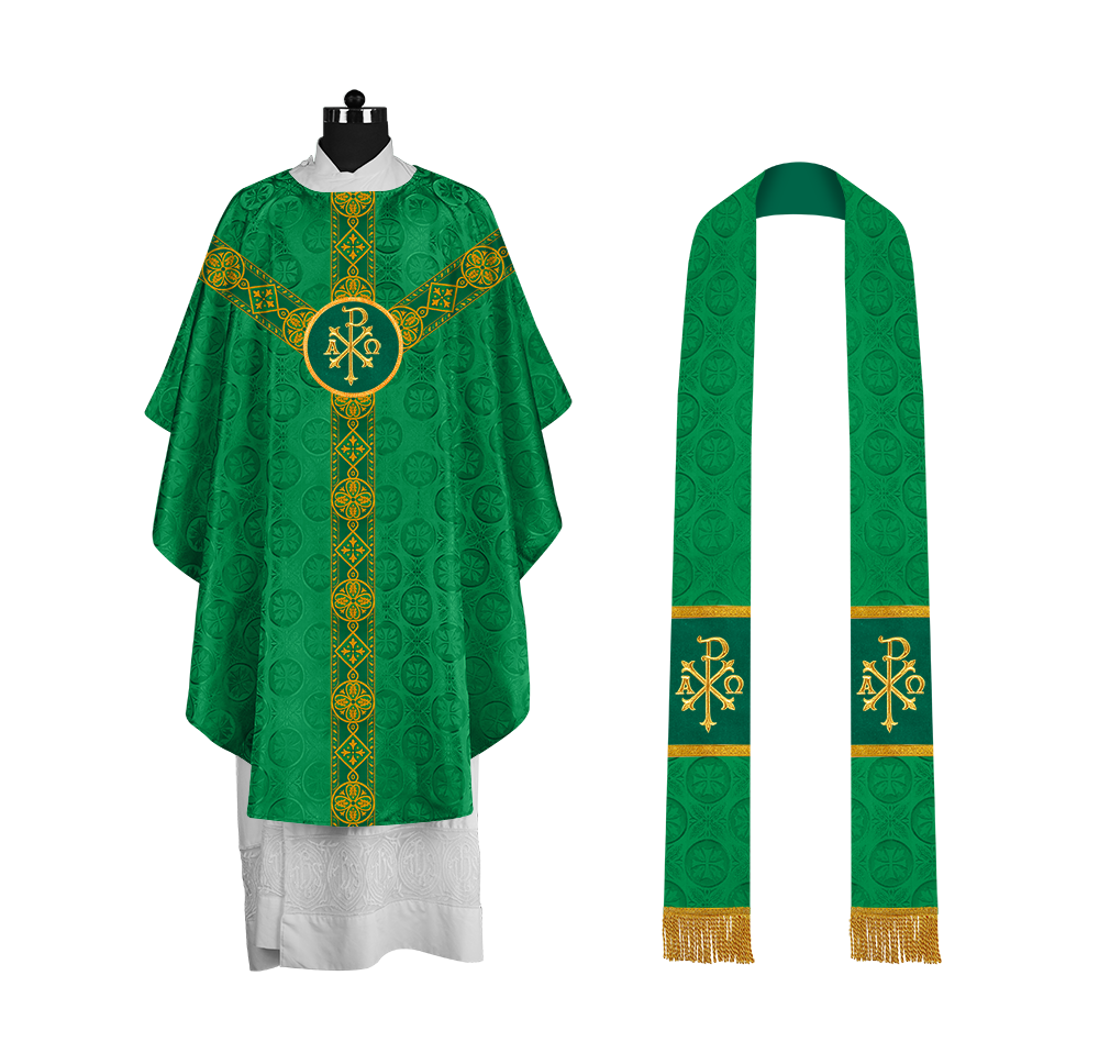 Liturgical Gothic Chasuble with Fine Lace Orphrey and Motif