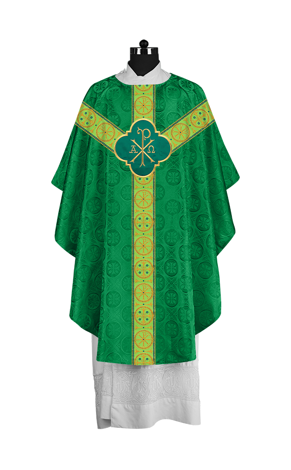 Handcrafted Liturgical Chasuble Adorned with Braided Orphrey