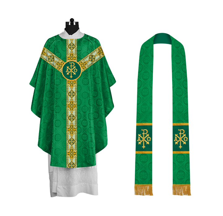 Elegant Gothic Chasuble with Ornate Braided Orphrey