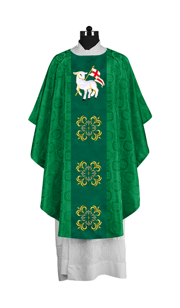 Embroidered Gothic Chasuble for Clergy with Liturgical Orphrey Design