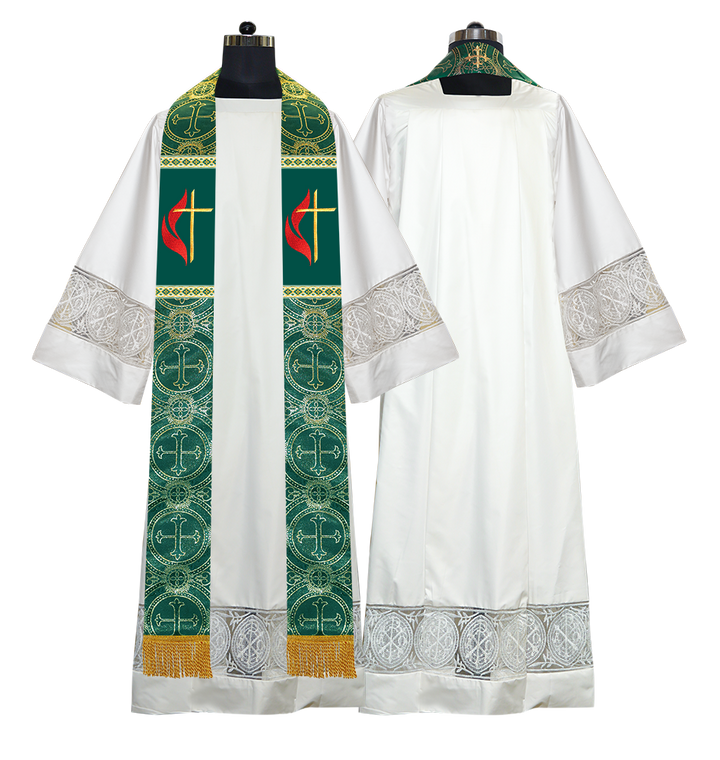 Embroidered Spiritual Cross and Flame Pastor Stole