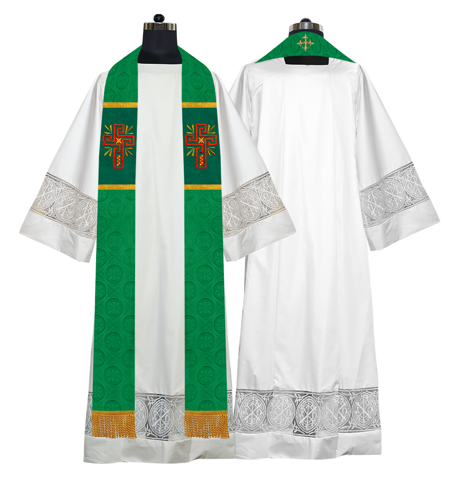 Liturgical Stole Adorned with Embroidered Cross Motif