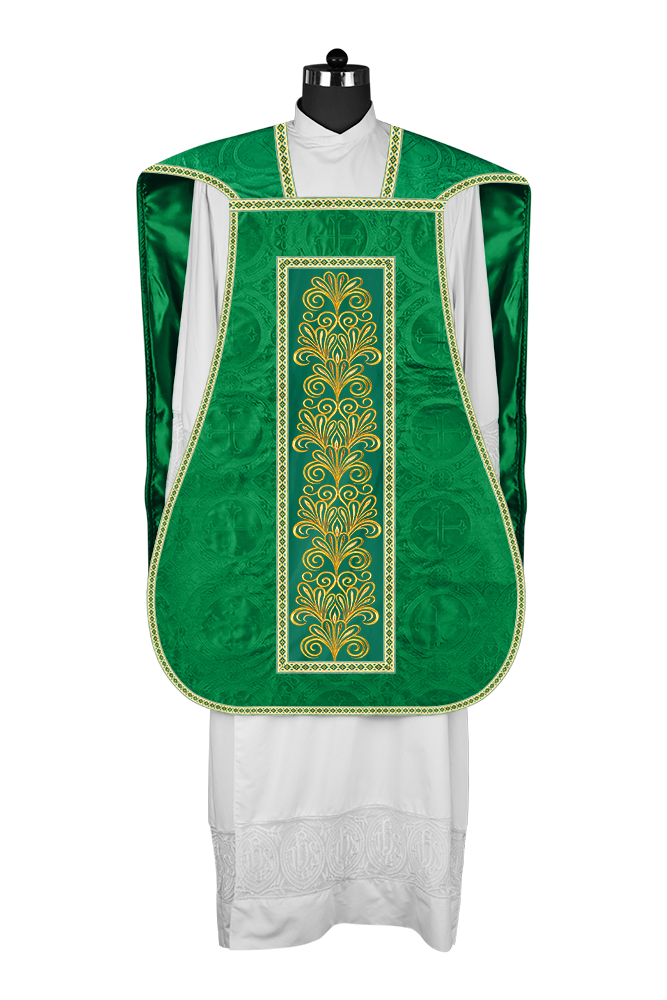 Roman Chasuble Vestment Enriched with Colored Braids and Trims
