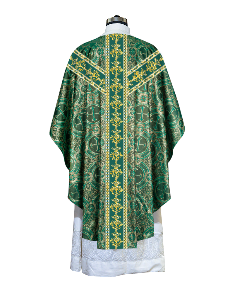 GOTHIC CHASUBLE VESTMENTS WITH LITURGICAL MOTIFS AND TRIMS