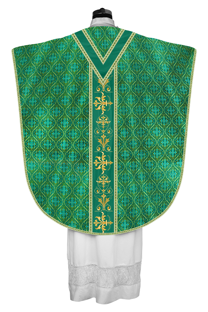 Borromean chasuble vestment with spiritual motifs and trims