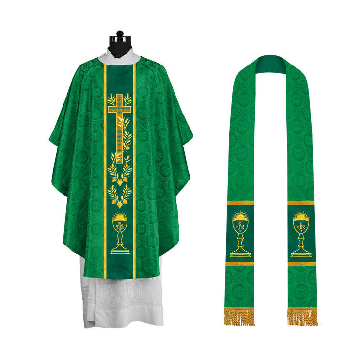 Traditional Liturgical Chasuble with Ornate Embroidered Orphrey