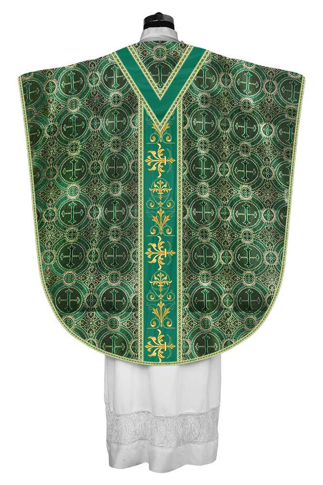 Borromean chasuble vestment with spiritual motifs and trims