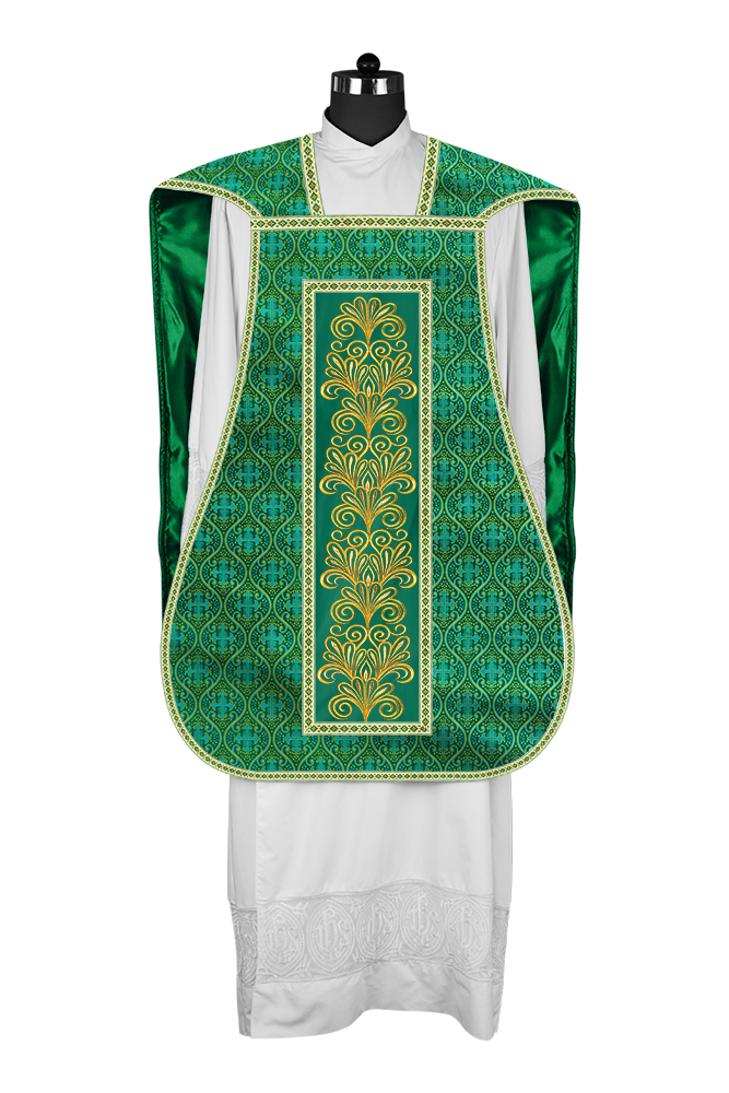 Roman Chasuble Vestment Enriched with Colored Braids and Trims