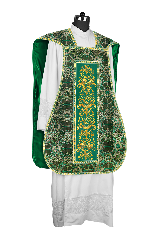 Roman Chasuble Vestment Enriched with Colored Braids and Trims